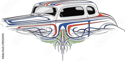 Classic car illustration with decorative details