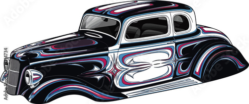 Classic car illustration with decorative elements