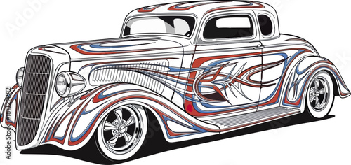 Classic car illustration with detailed custom graphics design