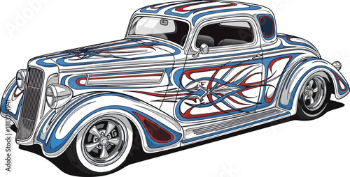 Classic car illustration with detailed custom paint and design