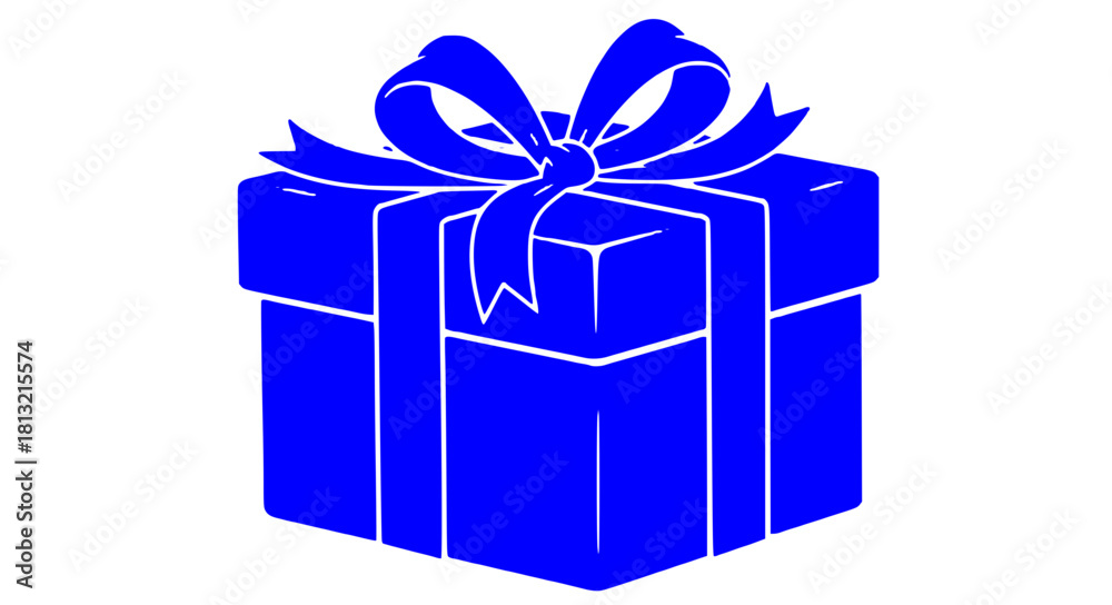 Obraz premium Vivid blue gift box with delicate ribbon bow, festive celebration graphic icon
