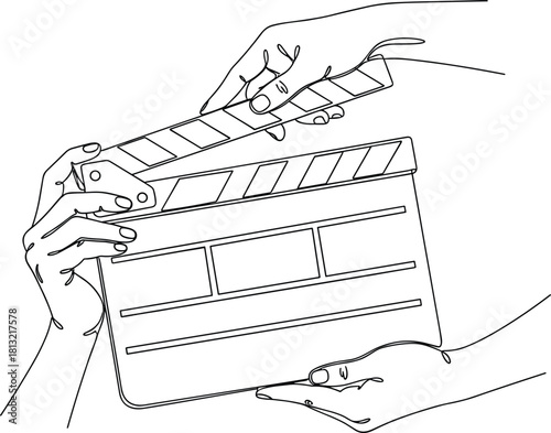 Continuous Line Drawing of Hands Holding Movie Clapperboard Vector Illustration for Film Production Design