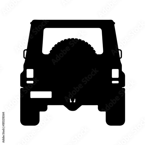 Black Silhouette of Off-Road Vehicle from Rear View