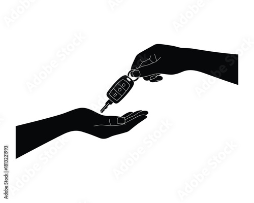 Hand giving car key to another hand