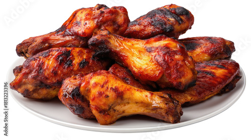 Mouthwatering Grilled Chicken Wings Glazed with Spicy Barbecue Sauce on a White Plate