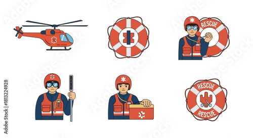 Rescue team and equipment for emergency situations and saving lives.