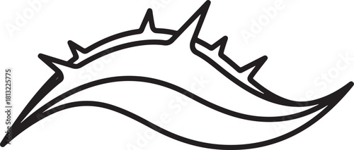 Abstract flowing wave shape with sharp thorn like points modern minimalist outline line art vector illustration graphic element