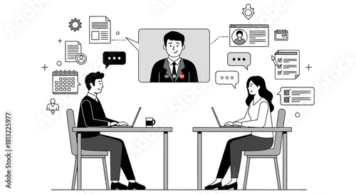 remote work collaboration and online meeting by business professionals managing digital projects.