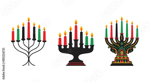 Kinara Kwanzaa Set Designs African American Heritage Three Unique Candlesticks Collection Red Black Green Candles Unity Symbolism Voting Rights Democracy Empowerment Cultural Importance Celebration Fe