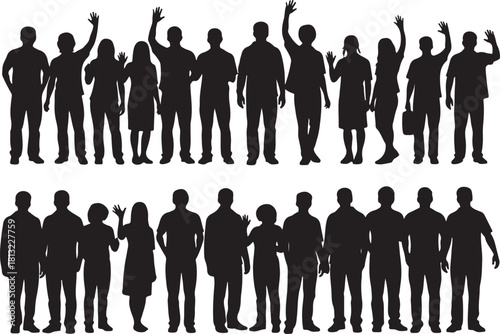 Silhouette of diverse group of people waving crowd concept illustration