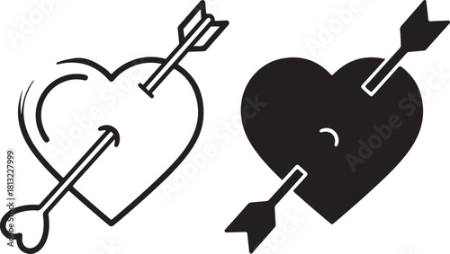 Two hearts pierced by arrows represent love valentines day concept