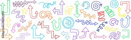 Pastel hand drawn doodle pattern with arrows shapes and decorative symbols seamless design on white background