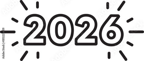 Year 2026 with sparkling lines new calendar event, future celebration icon art