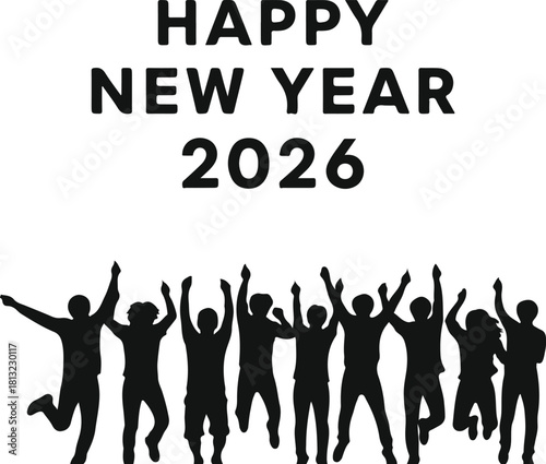 Happy new year 2026 celebration with a cheerful diverse crowd of people
