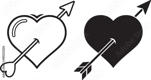 Two hearts pierced by arrows symbol of love and affection