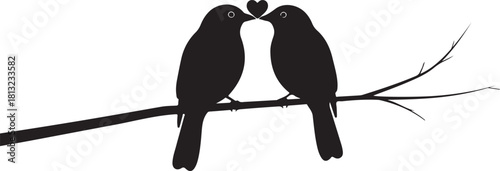 Silhouette of two birds in love on a branch vector illustration