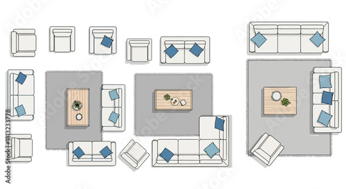 plan view furniture layout collection illustrating modern interior design concepts for home staging architectural blueprints and space planning