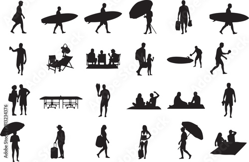 Silhouettes of People Enjoying Beach Activities and Recreational Leisure