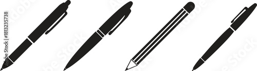 Pen Icon set. Collection of vector for writing and artistic tools pen, pencil, marker, paintbrush. classic hand writing tool for calligraphy. Web site page and mobile app design vector element.
