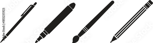 Pen Icon set. Collection of vector for writing and artistic tools pen, pencil, marker, paintbrush. classic hand writing tool for calligraphy. Web site page and mobile app design vector element.