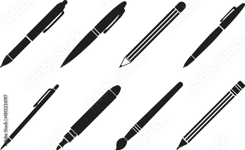 Pen Icon set. Collection of vector for writing and artistic tools pen, pencil, marker, paintbrush. classic hand writing tool for calligraphy. Web site page and mobile app design vector element.