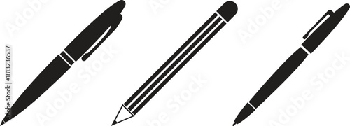 Pen Icon set. Collection of vector for writing and artistic tools pen, pencil, marker, paintbrush. classic hand writing tool for calligraphy. Web site page and mobile app design vector element.