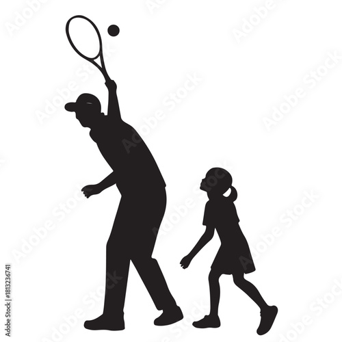 Tennis player and girl silhouette Vector