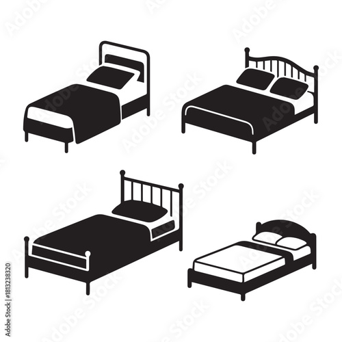 Bed Icon Collection Sleeping, Furniture, Mattress, and Bedroom Silhouette Vector Design.