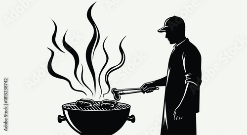 Silhouette of Man Grilling on Barbecue
