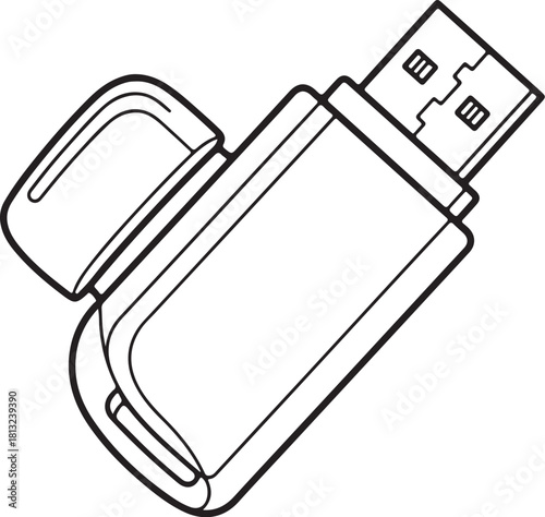 USB Flash Drive Icon – Line Art Illustration of Portable Data Storage Device for Technology and Backup Concepts