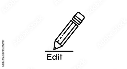 Line art icon of a pencil writing on a line with the word 'Edit' underneath, symbolizing editing or modification functionality.