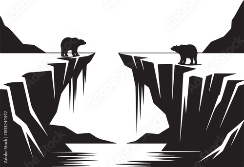 Two polar bears on opposite cliff edges facing each other animal wildlife