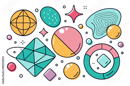 funky crayon doodle geometric shapes pattern icons