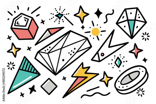 funky crayon doodle geometric shapes pattern icons