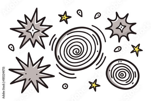 funky crayon doodle geometric shapes pattern icons