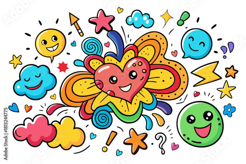 funky crayon doodle geometric shapes pattern icons