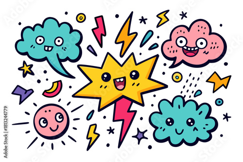 funky crayon doodle geometric shapes pattern icons