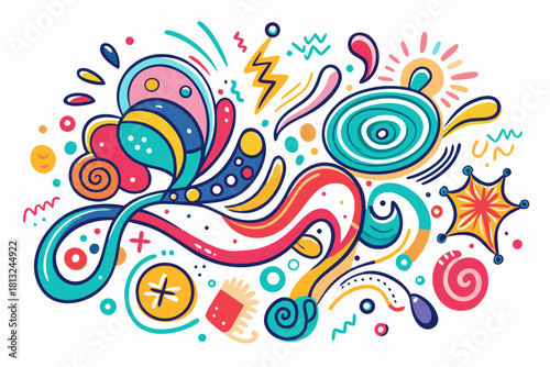 funky crayon doodle geometric shapes pattern icons
