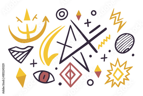 funky crayon doodle geometric shapes pattern icons