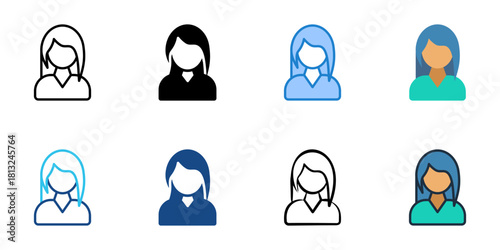 Female icon set multiple style collection 
