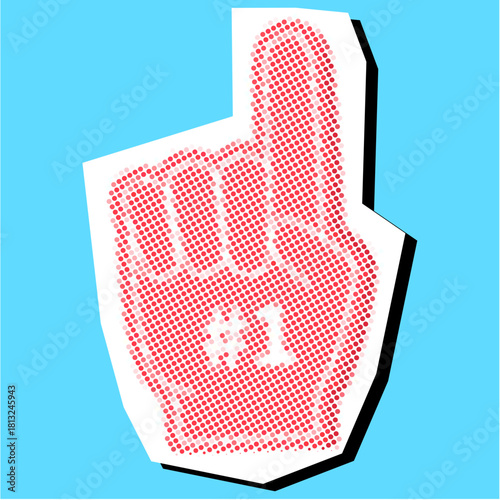 Fan Glove Halftone Dotted Collage Element Pointillize in Paper Torn Vector Ideal for sport, cheering, entertainment, and abstract graphics with a retro, pop art collage effect.