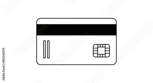 outline illustration of a credit card back featuring magnetic stripe signature panel and emv chip ideal for secure digital payment technology.