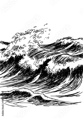 Rough Ocean Waves Hand Drawn Ink Sketch Vector Illustration