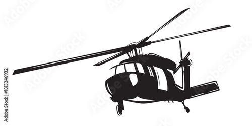 Black Hawk Style Military Helicopter Vector Silhouette - Transport and Combat Aircraft Cutout - Minimalist Black and White Design