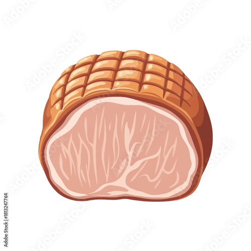 Roasted Ham Slice Illustration with Meat Texture and Glazed Surface