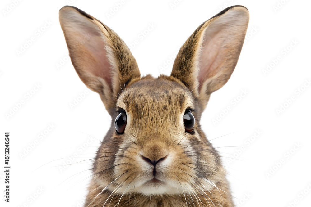Fototapeta premium Brown rabbit head isolated on transparent background