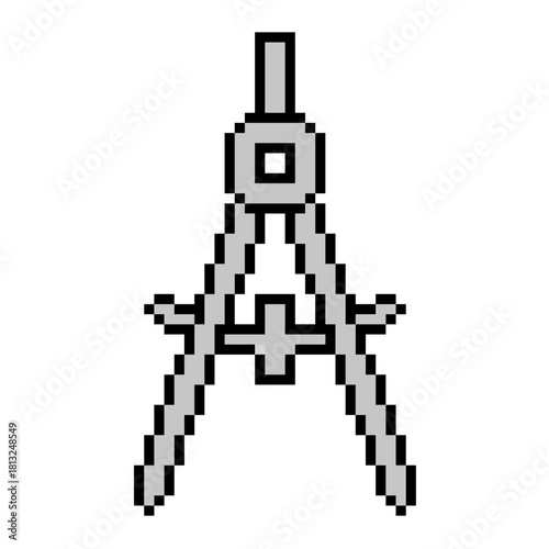Pixel Geometry Compass Vector Ideal for gaming, education, drafting, or digital art themes requiring a simple retro 8-bit aesthetic for drawing tools.