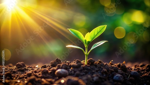 A tender sprout pushes through the soil, its first leaves unfurling towards a bright future