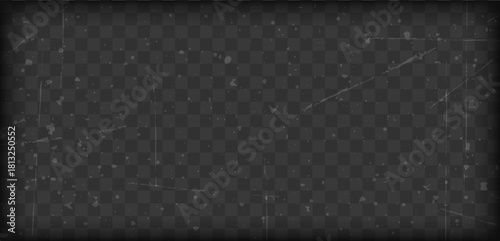 Film grain filter. Dark noise backdrop. Scratched dusty texture. Vector illustration on transparent background. Grunge texture for retro photo or video effects.