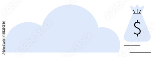 Cloud graphic paired with a money bag featuring a dollar symbol, illustrating online financial savings, cloud technology profits. Ideal for cloud storage, digital marketing, financial growth, remote